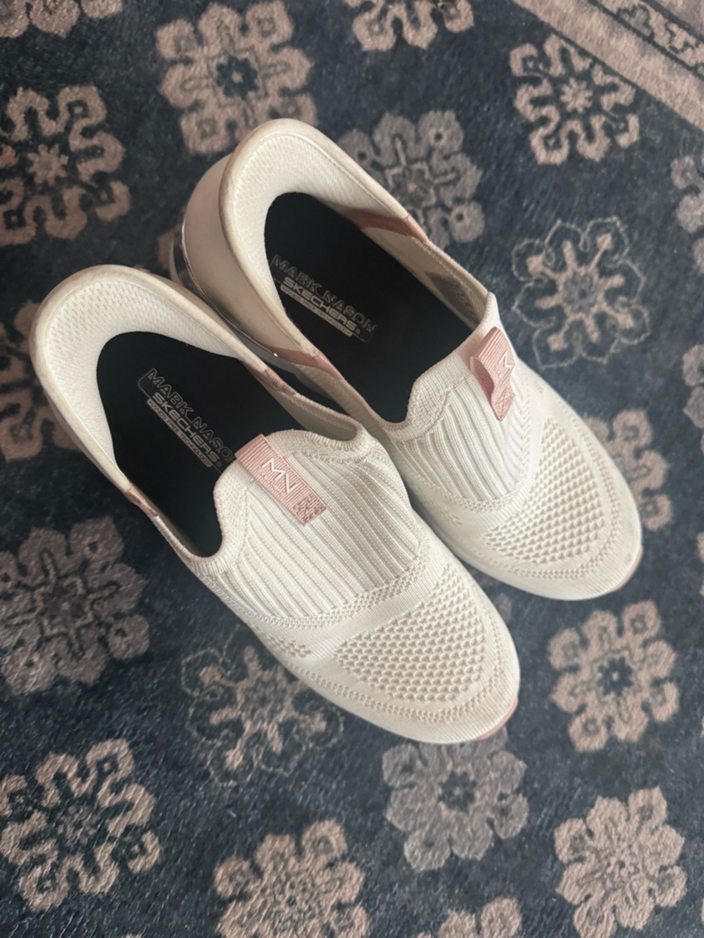 Skechers Knit Slip-On Sneakers in Ivory and Blush
